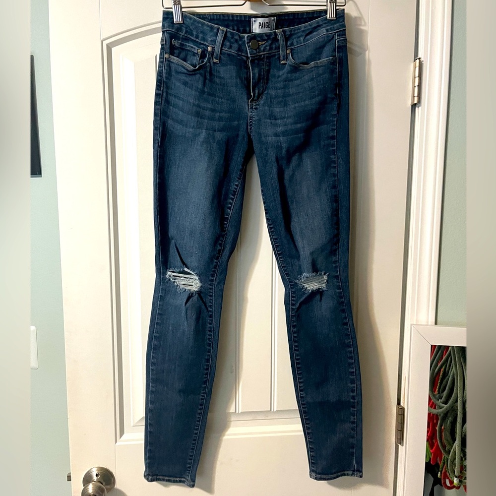 Paige jeans, 28, worn knee, slim fit